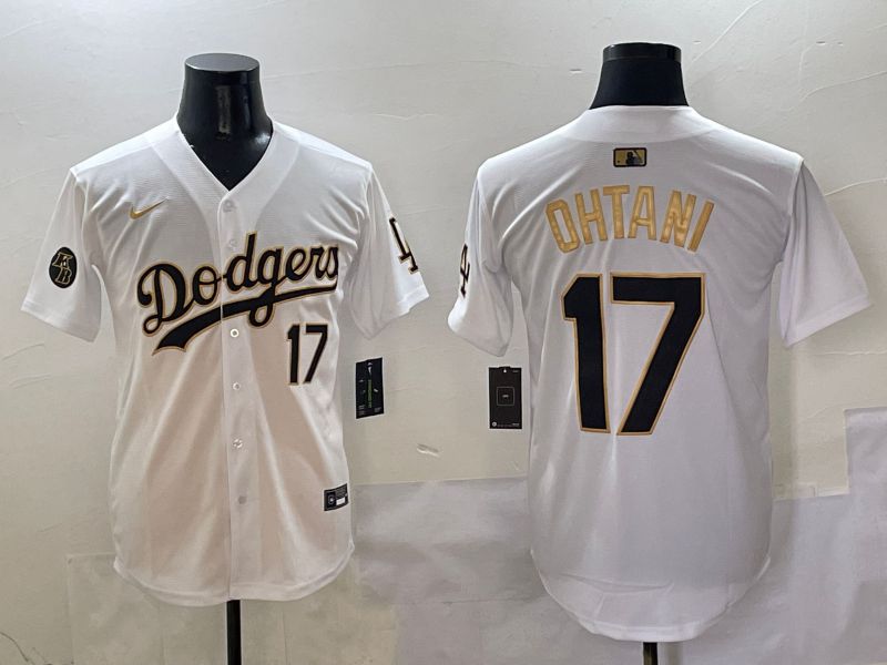 Men Los Angeles Dodgers 17 Ohtani White Black Gold Game Nike 2025 MLB Jersey style 18